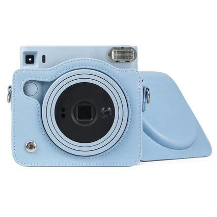 Protective PU Leather Case with Strap for Fujifilm Instax Square SQ1 in pastel blue, compact dust- and scratch-resistant camera cover with adjustable strap