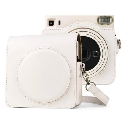 Protective PU Leather Case with Strap for Fujifilm Instax Square SQ1 in white — durable compact camera cover with adjustable strap