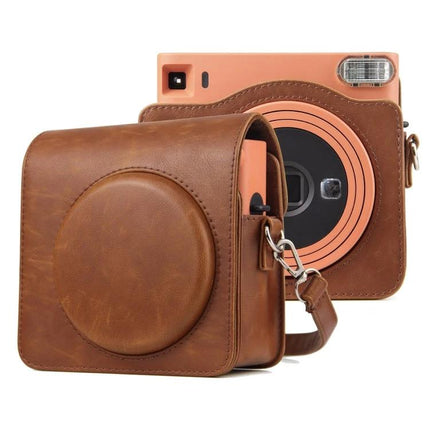 Protective PU Leather Case with Strap for Fujifilm Instax Square SQ1 in brown, durable PU leather camera cover with adjustable shoulder strap