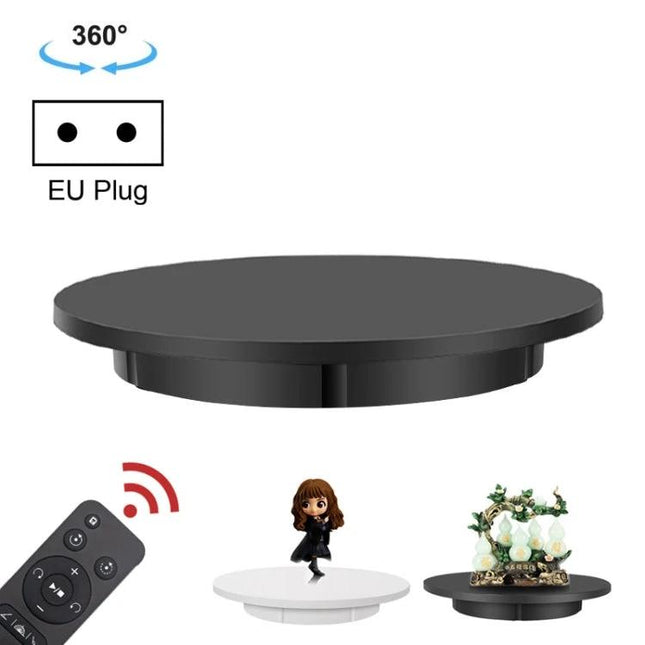 Electric Rotating Display Stand for Video and Product Photography, 42cm - black ABS 360° rotating turntable with EU plug and remote for jewelry electronics collectibles