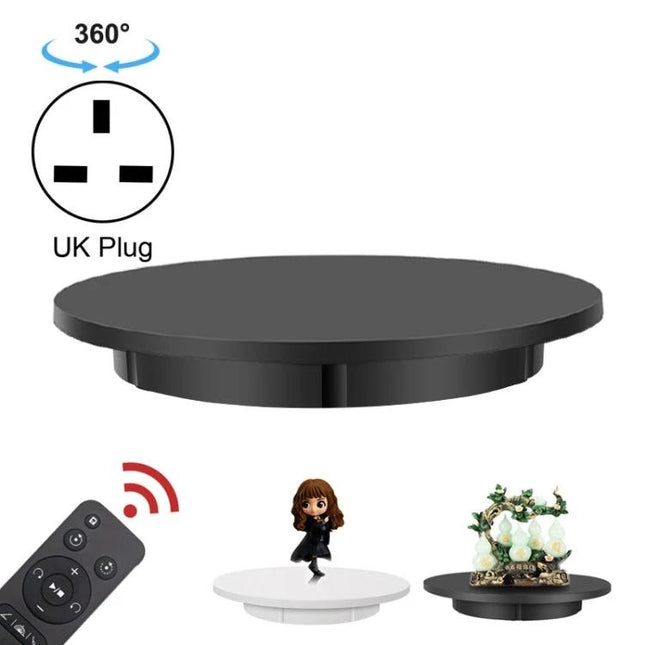 42cm Electric Rotating Stand for Product Displays and Videos - black rotating display turntable with remote and UK plug