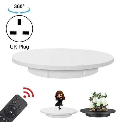 42cm Electric Rotating Stand for Product Displays and Videos - white 42cm rotating display with UK plug and remote for 360° product photography