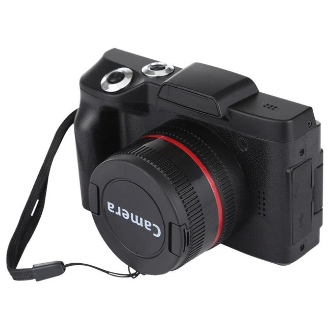 Interchangeable Lens Digital Camera for Everyday Photography showing black camera with detachable lens and wrist strap