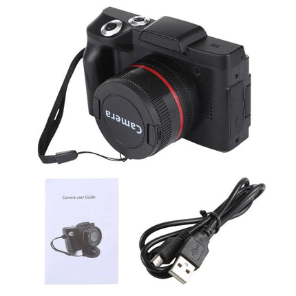 Interchangeable Lens Digital Camera for Everyday Photography showing camera, user guide, and USB cable