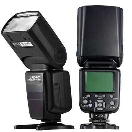 Triopo Speedlite Flash for Canon Camera Photography Use - dual-view product shot showing front and rear controls