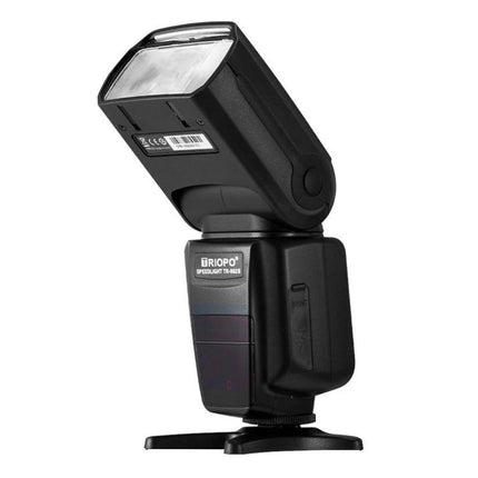 Triopo Speedlite Flash for Canon Camera Photography Use - black external flash with tilting head and foot mount