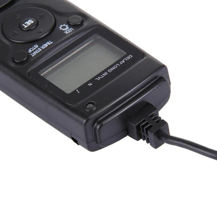 Shutter Release Remote with Interval Timer for Canon Cameras - black wired remote with LCD and cable attached