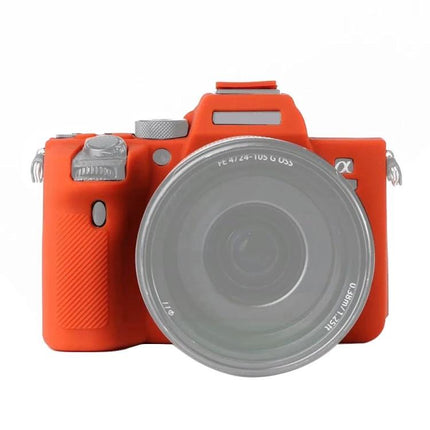 Durable Soft Silicone Protective Case for Sony A7R4 Camera - orange soft silicone camera cover protecting body and controls