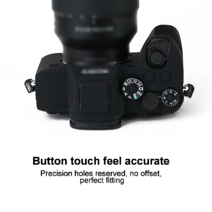 Durable Soft Silicone Protective Case for Sony A7R4 Camera on camera top showing precise button cutouts and snug fit