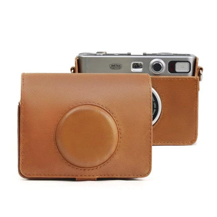 FUJIFILM Instax Mini Evo Leather Camera Case with Adjustable Strap in brown PU leather with protective cover and adjustable shoulder strap