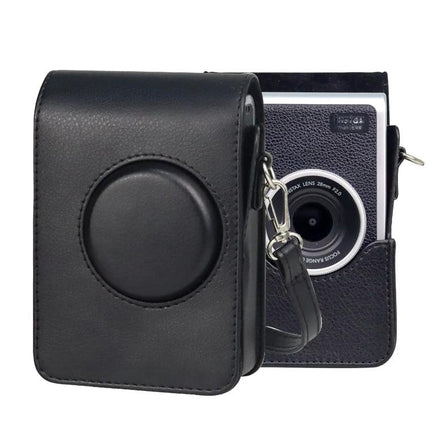 Vertical PU Leather Protective Case with Strap for Fujifilm Instax Mini Evo - black vertical camera case with strap protecting Instax Mini Evo