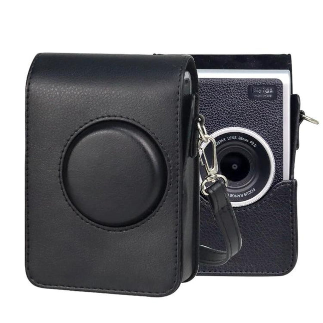 Vertical PU Leather Protective Case with Strap for Fujifilm Instax Mini Evo - black vertical camera case with strap protecting Instax Mini Evo