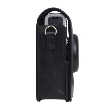Vertical PU Leather Protective Case with Strap for Fujifilm Instax Mini Evo – black vertical camera case with strap and D-ring