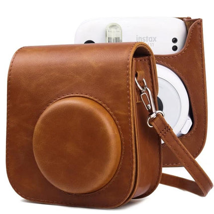 Retro Full Body Leather Case with Strap for Instax Mini 11 brown leather protective camera case with quick-detach covers and wrist strap