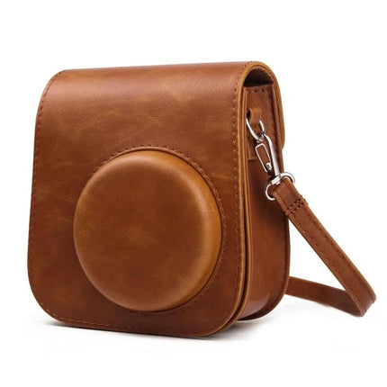 Retro Full Body Leather Case with Strap for Instax Mini 11 in brown vintage-style protective camera bag with detachable front and back covers