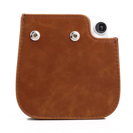 Retro Full Body Leather Case with Strap for Instax Mini 11 in brown leather showing front cover and camera viewfinder