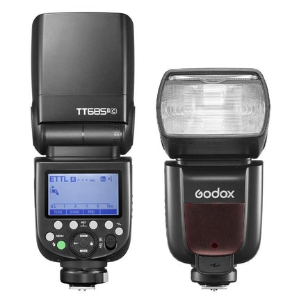 Godox Wireless Flash Speedlite for Canon Photography - Godox TT685II wireless TTL flash speedlite for Canon with LCD, mode buttons, and zoom head