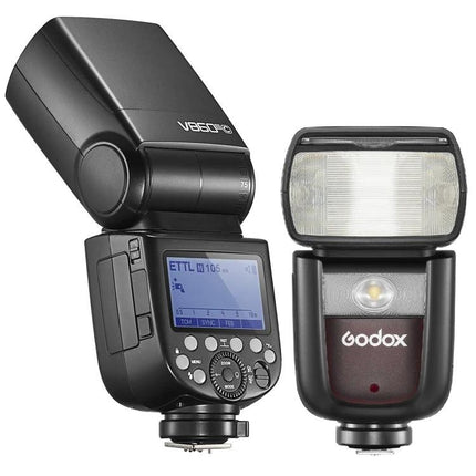 Godox V860 III-C Wireless TTL Flash Speedlite for Canon Cameras shown front and side with LCD and head