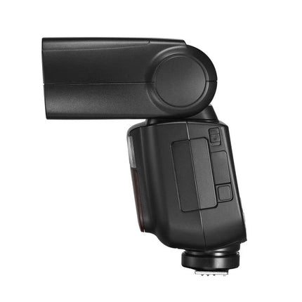 Godox V860 III-C Wireless TTL Flash Speedlite for Canon Cameras shown in side profile with adjustable tilt head and hot shoe mount