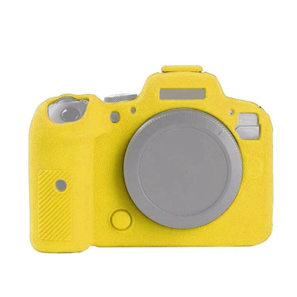 Soft Silicone Litchi Texture Case for Canon EOS R6 Camera in bright yellow, textured protective silicone cover showing front view with lens cap