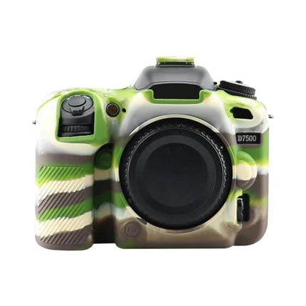 Soft Silicone Protective Case for Nikon D7500 Camera in green camo silicone fitted on D7500 body