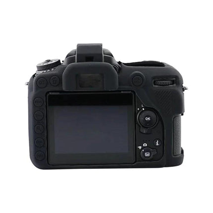 Soft Silicone Protective Case for Nikon D7500 Camera on black Nikon D7500 showing rear view and LCD screen