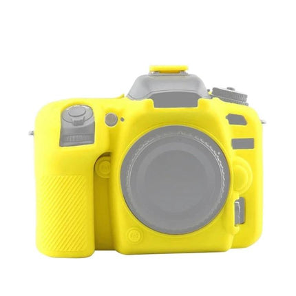 Soft Silicone Protective Case for Nikon D7500 Camera in bright yellow, stretchable silicone cover shielding camera body from scratches and bumps