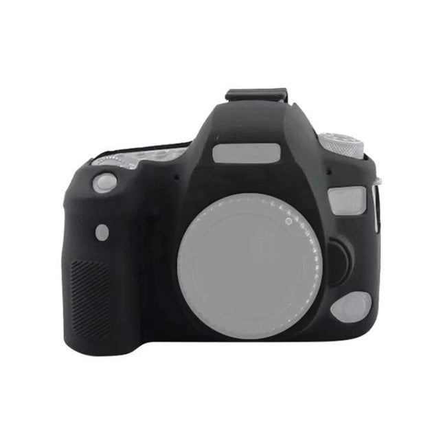 Soft Silicone Protective Case for Canon EOS 6D Mark II on black DSLR showing full front body coverage, easy access to buttons and ports