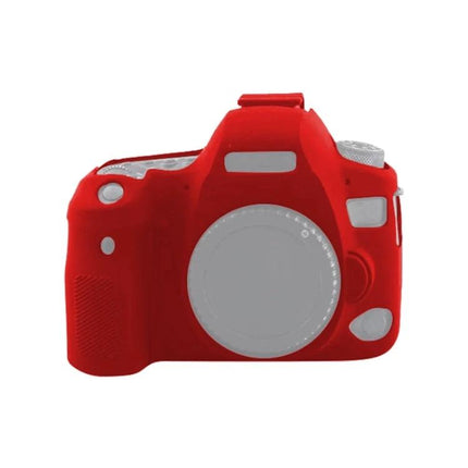 Soft Silicone Protective Case for Canon EOS 6D Mark II in red on a DSLR body, snug fit protecting buttons and grip