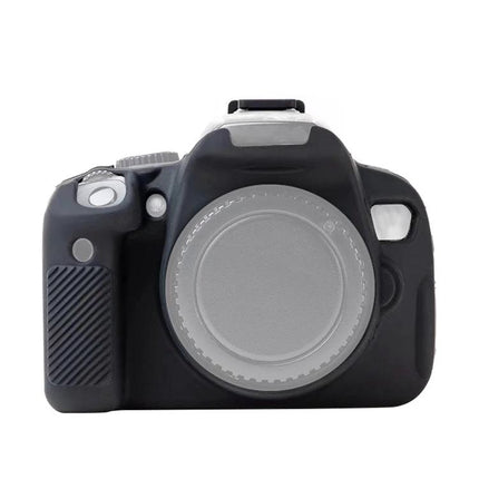 Soft Silicone Protective Case for Canon DSLR Cameras on black Canon DSLR front view, stretchable soft silicone cover