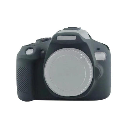 Soft Silicone Protective Case for Canon EOS 2000D Digital Camera shown fitted on DSLR body, matte black silicone shield protecting buttons and grip