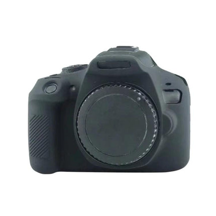Soft Silicone Protective Case for Canon EOS 2000D Digital Camera shown fitted on DSLR body, black silicone cover protects controls and lens mount