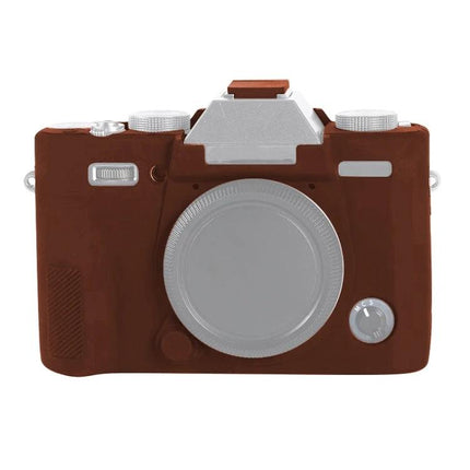 Soft Silicone Protective Case for Fujifilm X-T30 Camera in brown on white background, showing front with controls accessible