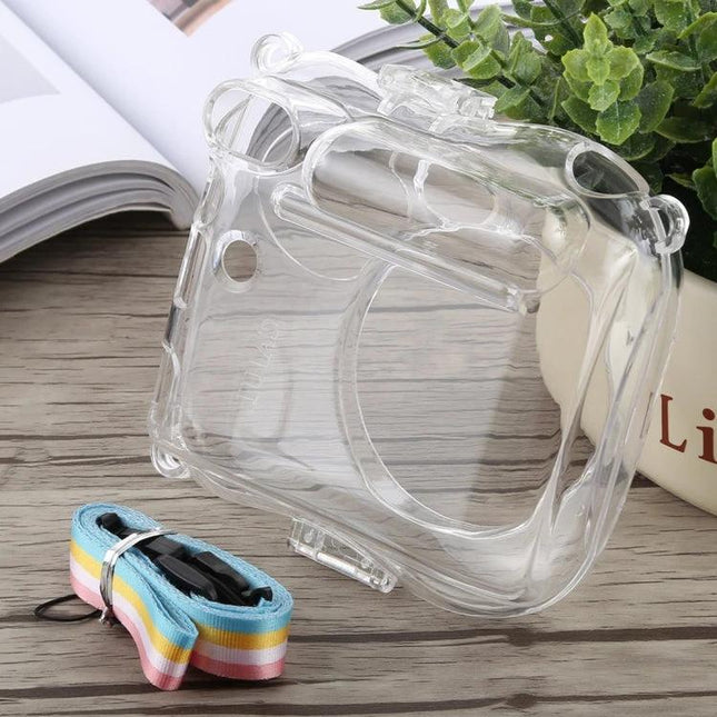 Crystal Protective Case with Strap for Fujifilm Instax Mini 25 clear protective shell with rainbow strap, dust and scratch resistant