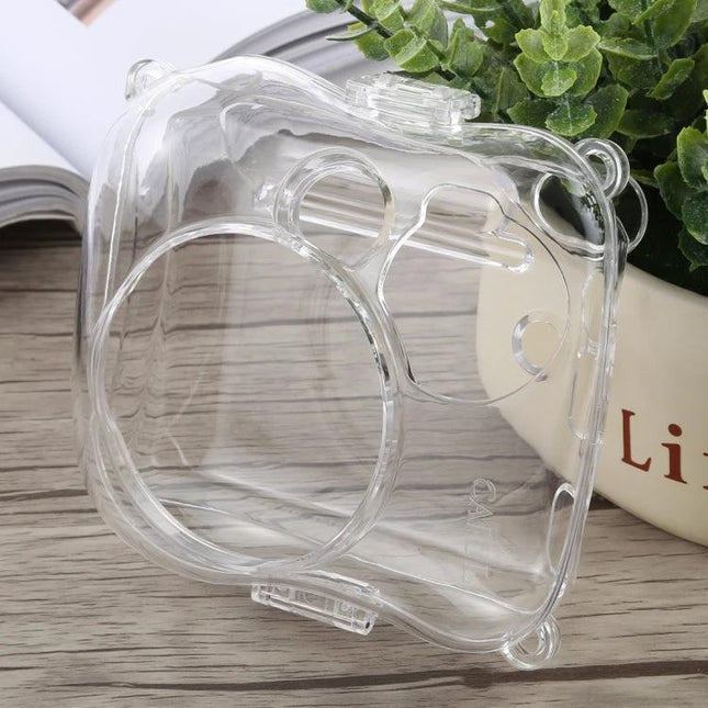 Crystal Protective Case with Strap for Fujifilm Instax Mini 25 clear protective camera cover showing full visibility, strap loops and shutter access