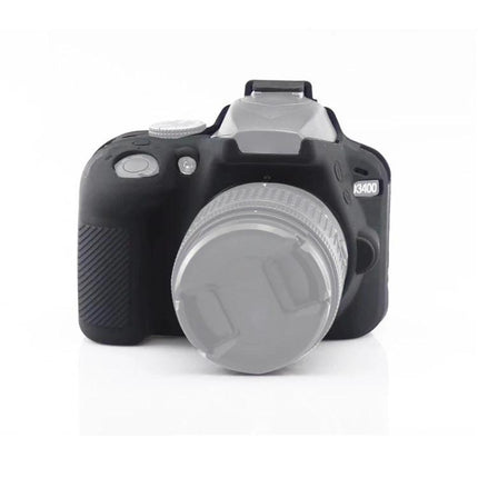 Protective Silicone Case for Nikon D3400 and D3300 Digital Cameras — black soft stretchable silicone camera cover protecting body and controls