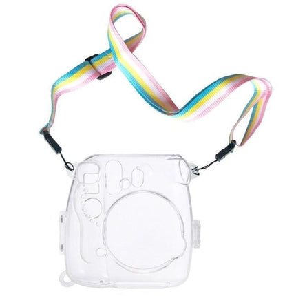 Crystal Protective Case for Fujifilm Instax Mini 9 and 8+ Cameras clear protective cover with rainbow strap, shields camera from dust and scratches