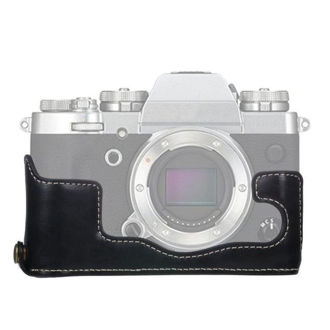 PU Leather Half Case with 1/4 Inch Thread for Fujifilm X-T3 black protective half case with stitching and tripod thread