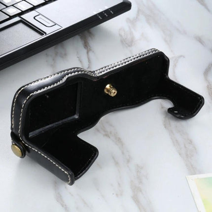 PU Leather Half Case with 1/4 Inch Thread for Fujifilm X-T3 - black stitched protective half case with brass 1/4-inch tripod thread