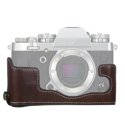 PU Leather Half Case with 1/4 Inch Thread for Fujifilm X-T3 brown protective half case on camera, quick access and dust protection