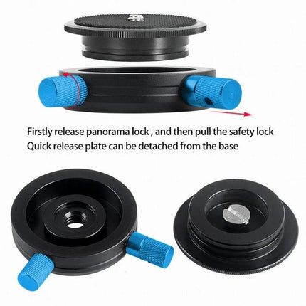 BEXIN Quick Release Head for Camera Tripods with 360-Degree Rotation shown detached with blue safety and panorama locks