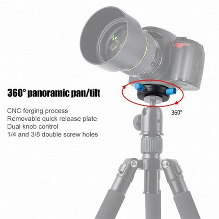BEXIN Quick Release Head for Camera Tripods with 360-Degree Rotation mounted on tripod showing 360° panoramic pan/tilt and quick release plate