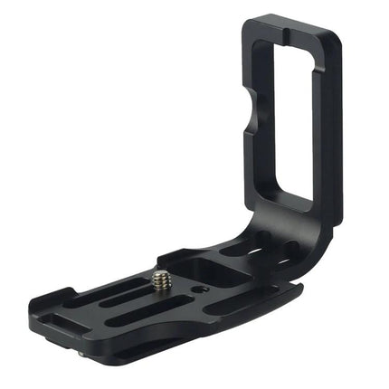 Quick Release L Plate for Nikon D800, D800E, and D810 Cameras - black aluminum L-shaped tripod mounting plate