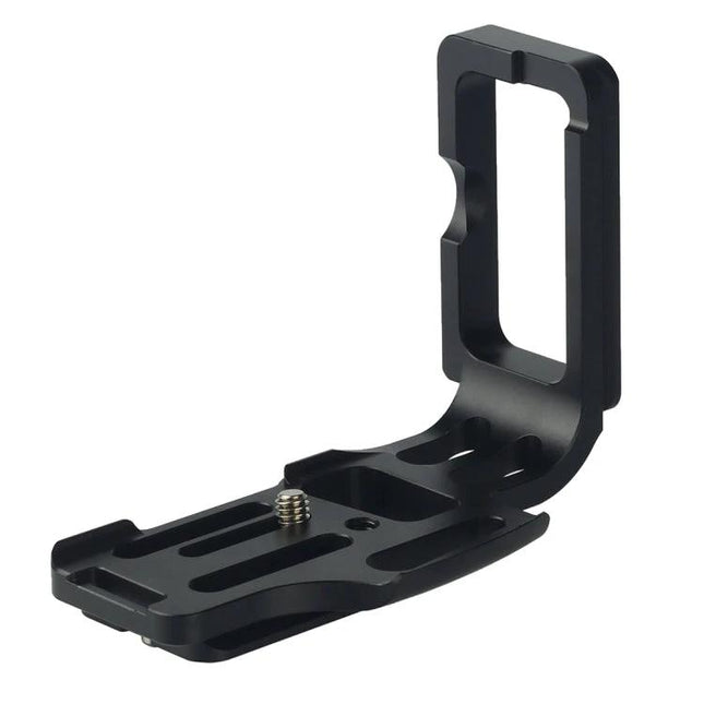 Quick Release L Plate for Nikon D800, D800E, and D810 Cameras - lightweight black aluminum L-bracket for tripod vertical/horizontal mounting