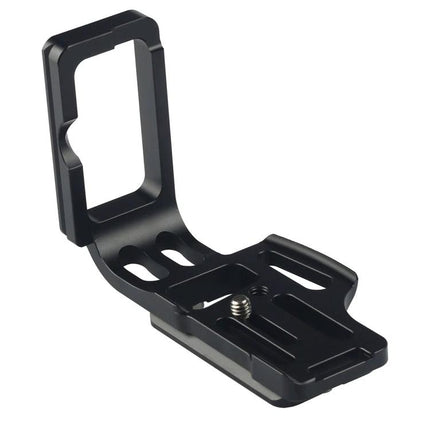 Quick Release L Plate for Nikon D800, D800E, and D810 Cameras - black anodized aluminum L-bracket for tripod mounting