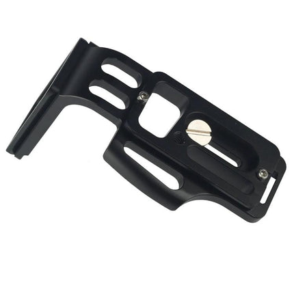 Quick Release L Plate for Nikon D800, D800E, and D810 Cameras — black anodized aluminum L-bracket for tripod quick vertical/horizontal switching