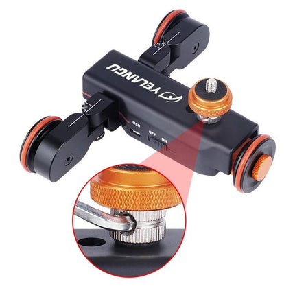 YELANGU Electric Camera Dolly for Video and Photo Recording compact motorized dolly with adjustable wheels and smartphone/DSLR mount