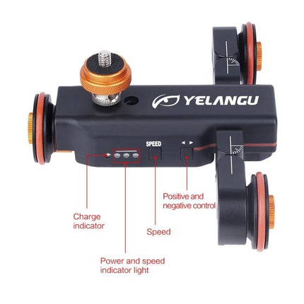 YELANGU Electric Camera Dolly for Video and Photo Recording compact motorized dolly with speed controls and charge indicator for smooth shots