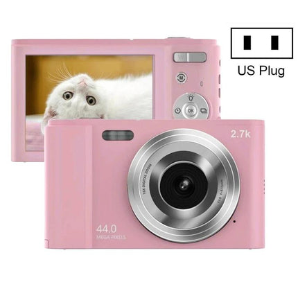 Easy-to-Use Digital Camera for Kids' Everyday Photography pink compact camera showing front lens and rear screen with cat image
