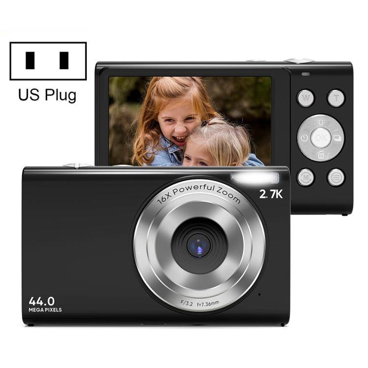 Compact 44MP 16X Zoom Digital Camera for Kids with 1080P HD Recording - US Plug Black US Plug